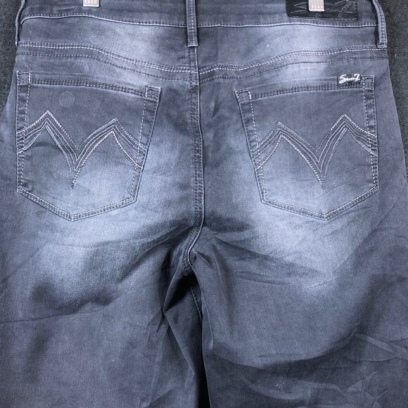 Seven7 Womens Jeans Black Denim Ankle Button Hems Leggings Whiskered Stretch 12 - Picture 9 of 11